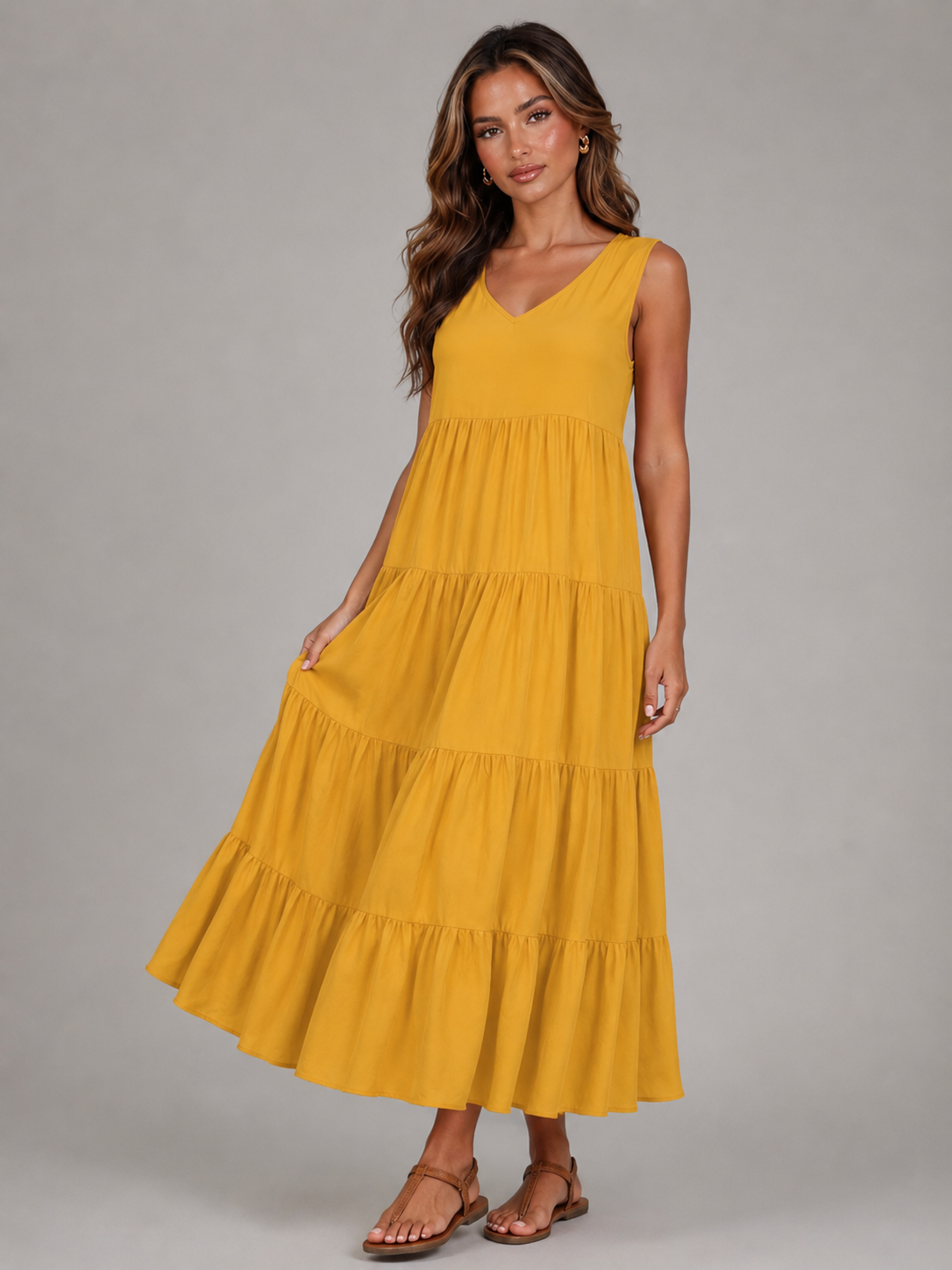 V Neck Tiered Maxi Dress Summer Women