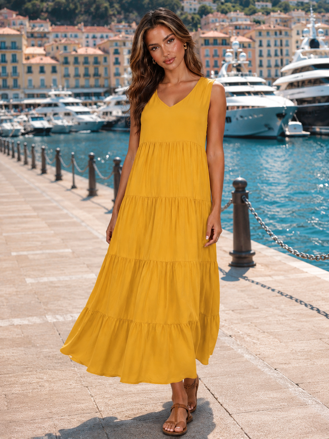 V Neck Tiered Maxi Dress Summer Women