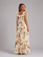 Floral Pleated Ruffle Sleeve Maxi Dress Wedding Guest