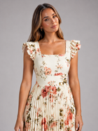 Floral Pleated Ruffle Sleeve Maxi Dress Wedding Guest