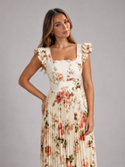 Floral Pleated Ruffle Sleeve Maxi Dress Wedding Guest