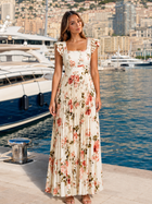 Floral Pleated Ruffle Sleeve Maxi Dress Wedding Guest
