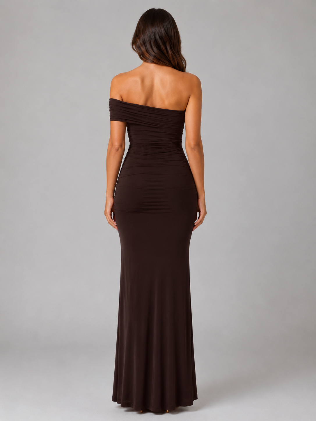 One Shoulder Ruched Maxi Dress Evening Women