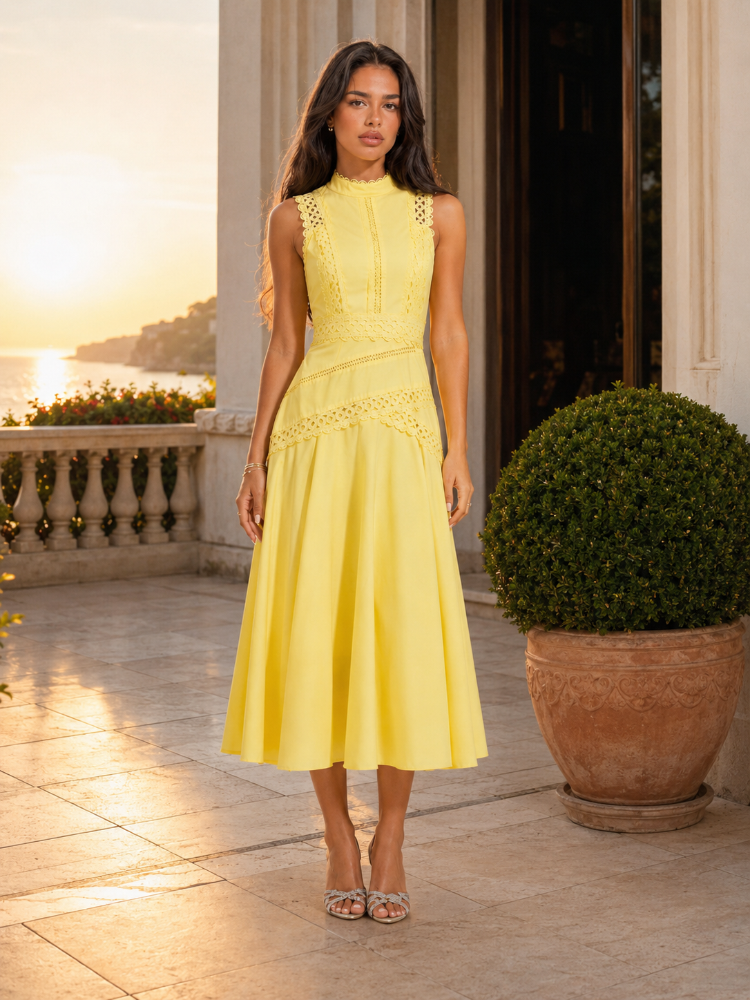 Sleeveless Lace Midi Dress Cocktail Women