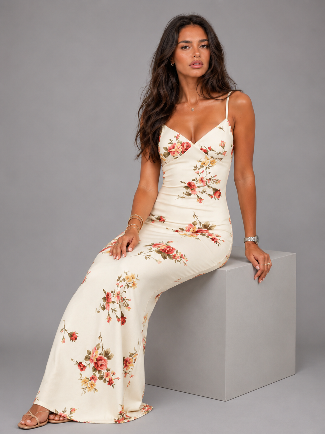 Floral Satin Feel Maxi Dress Wedding Guest