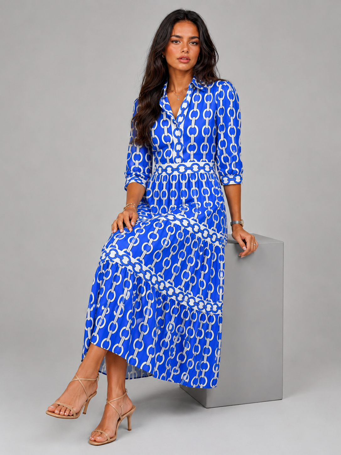 Chain Print Midi Dress Summer Women
