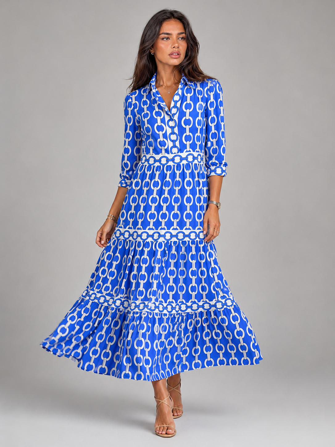 Chain Print Midi Dress Summer Women