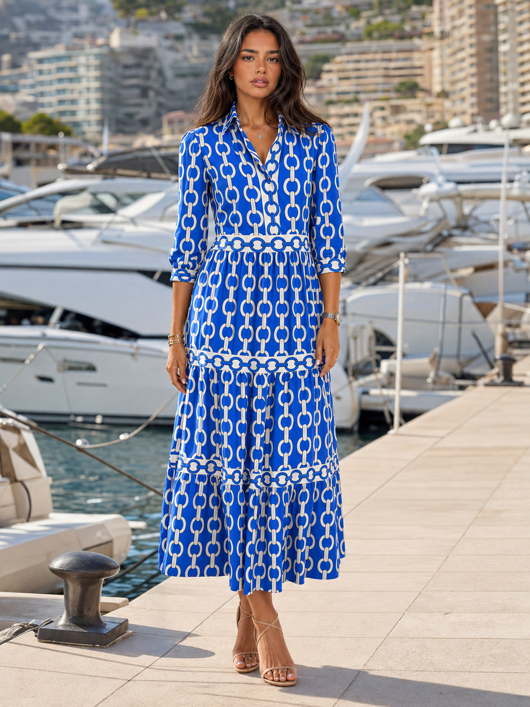 Chain Print Midi Dress Summer Women