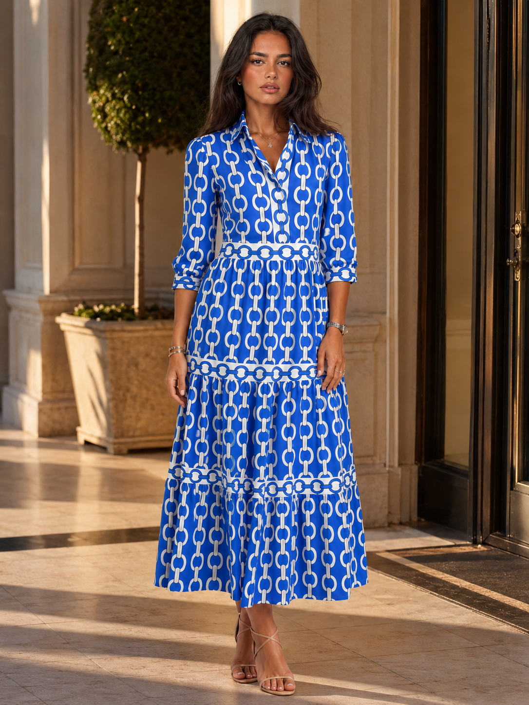 Chain Print Midi Dress Summer Women