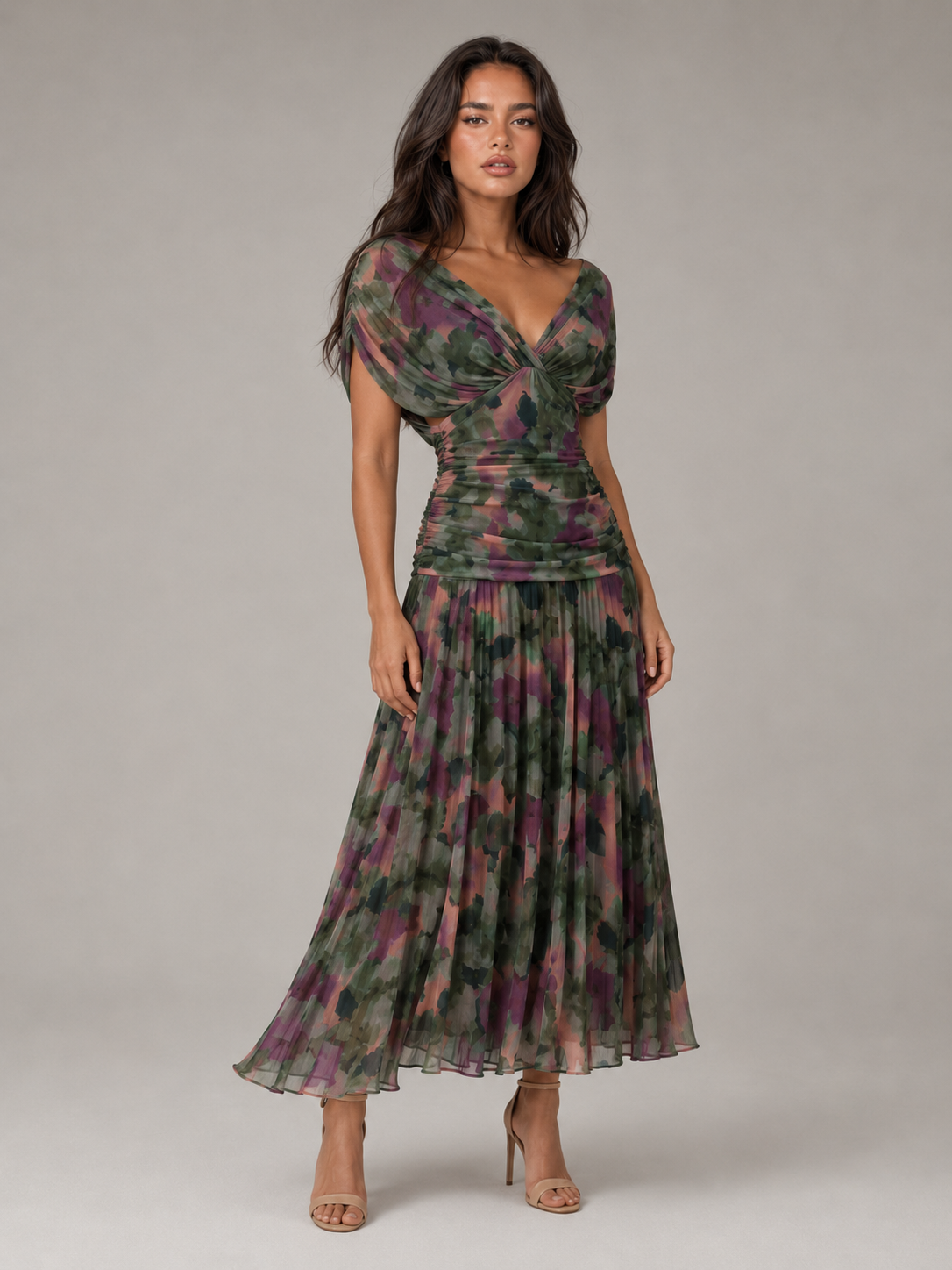 Floral Pleated Maxi Dress Wedding Guest