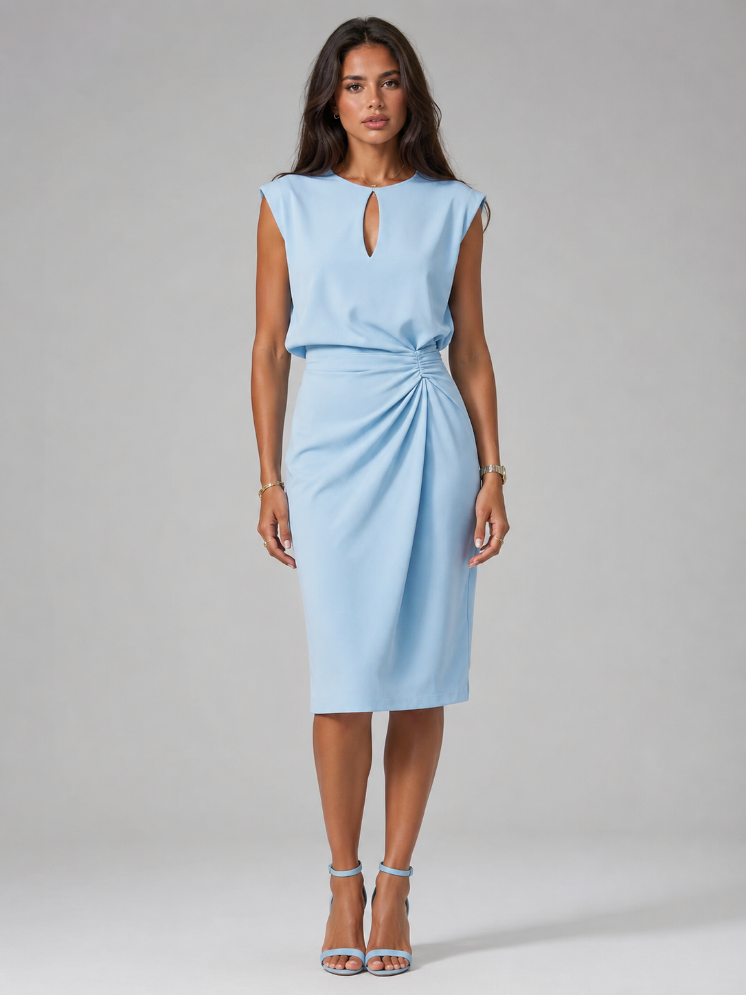 Keyhole Neck Ruched Midi Dress Cocktail Women