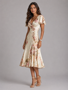 Floral Satin Feel Ruched Midi Dress Cocktail Women
