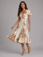 Floral Satin Feel Ruched Midi Dress Cocktail Women