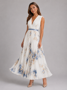 Floral Pleated A Line Maxi Dress Wedding Guest