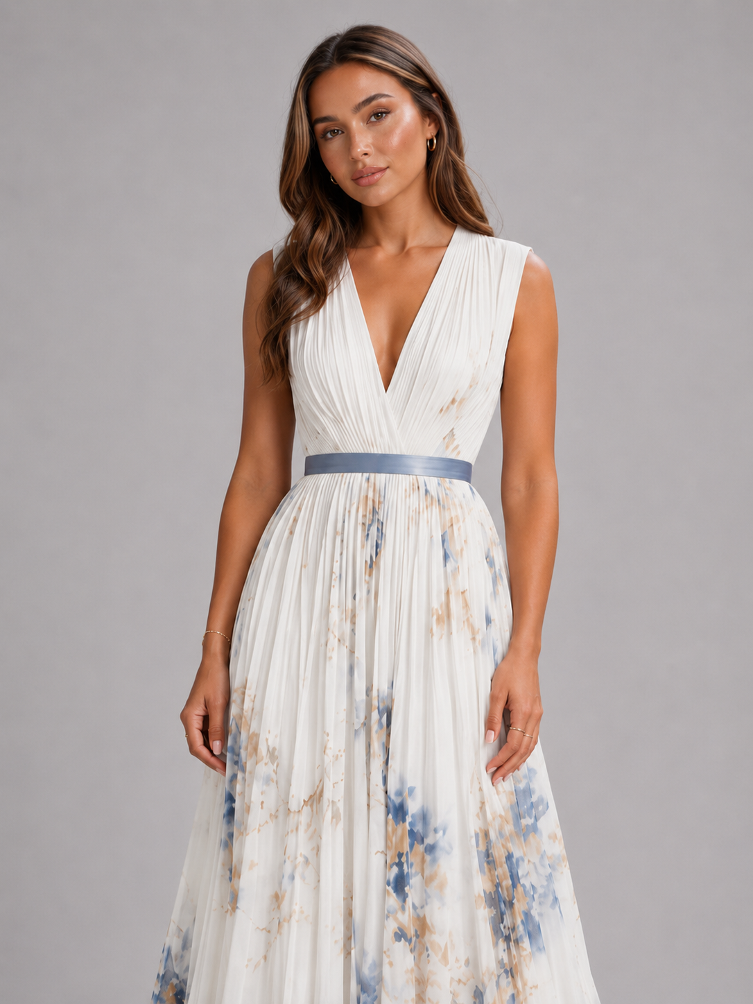 Floral Pleated A Line Maxi Dress Wedding Guest
