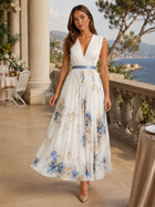 Floral Pleated A Line Maxi Dress Wedding Guest