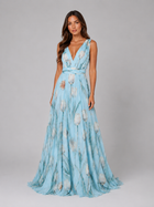 Floral V Neck Cinched Maxi Dress Summer Women