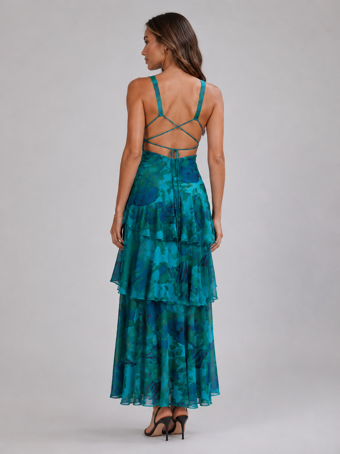 V Neck Tiered Ruffle Maxi Dress Summer Women