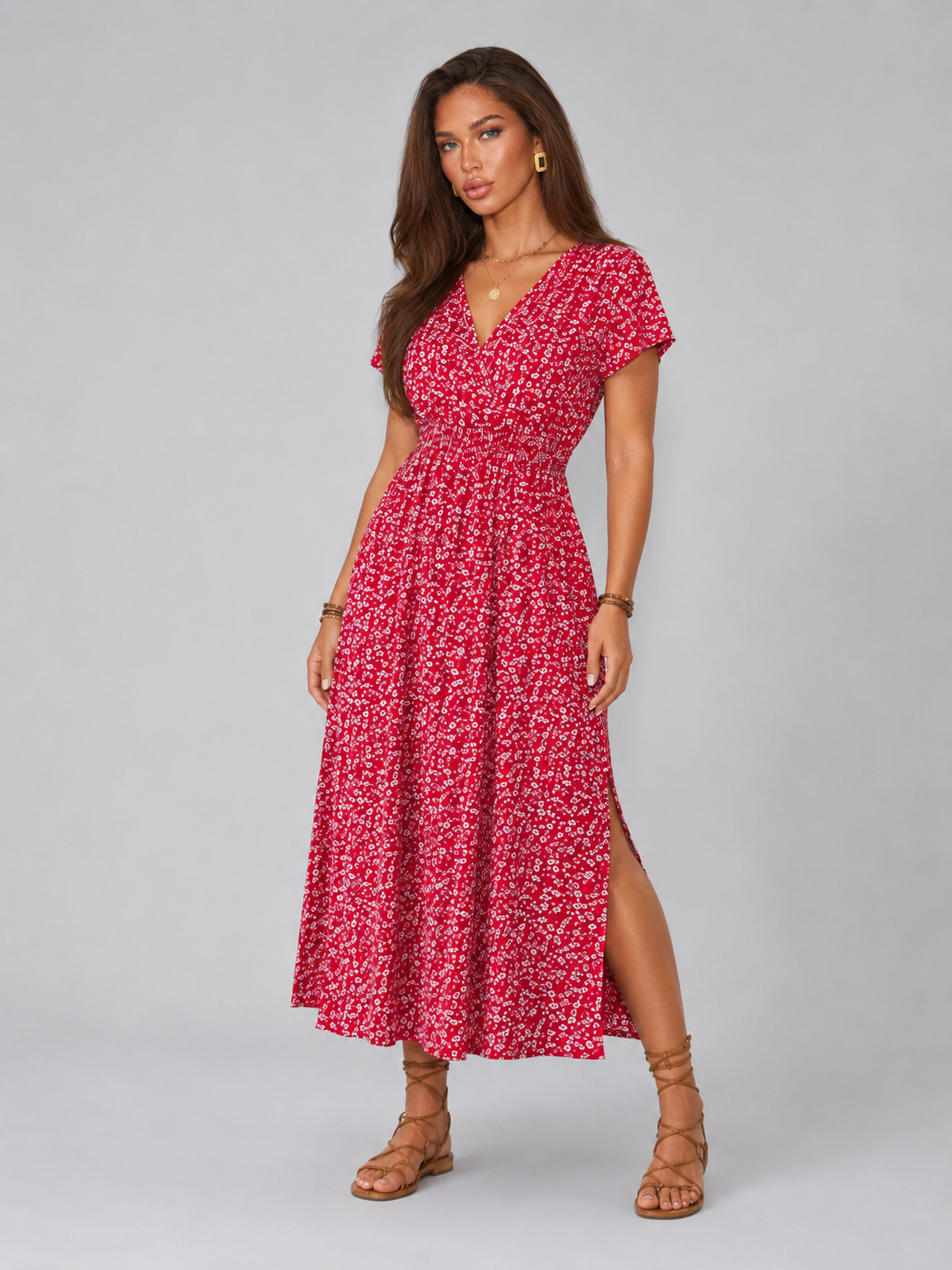 Floral Butterfly Sleeve Maxi Dress Summer Women