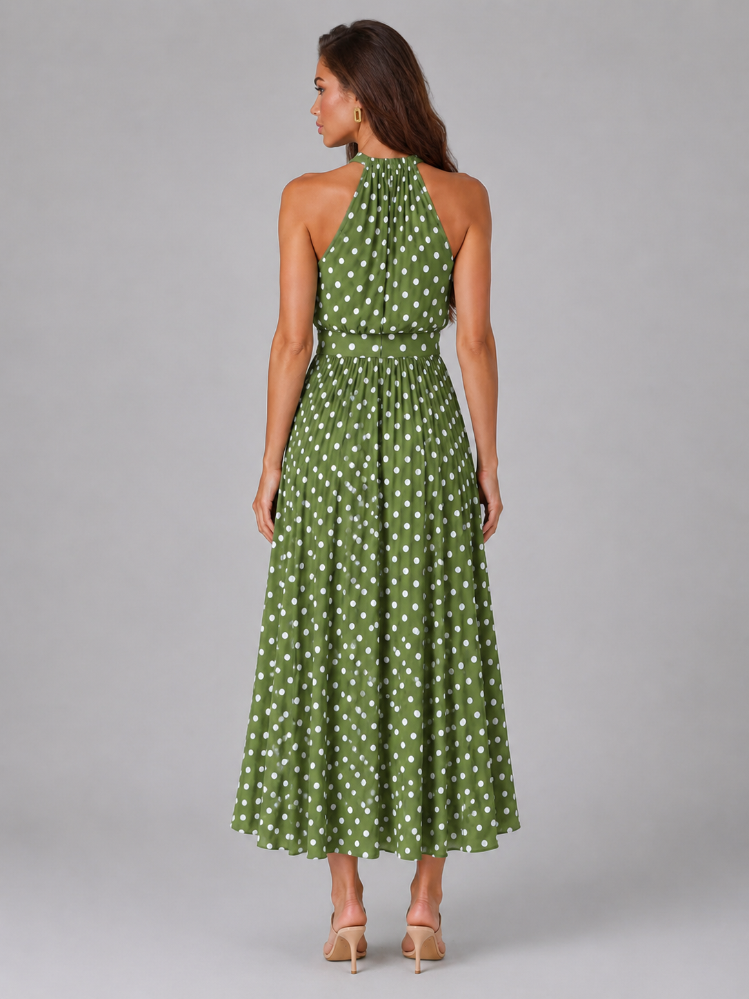 Polka Dot Halter Midi Dress Summer Women