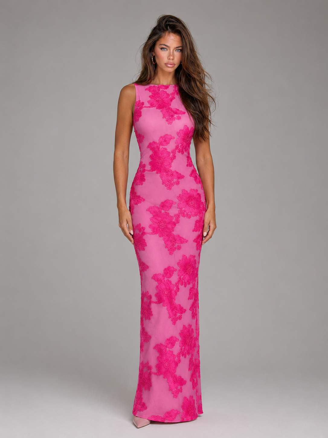 Floral Embroidered Sleeveless Maxi Dress Wedding Guest