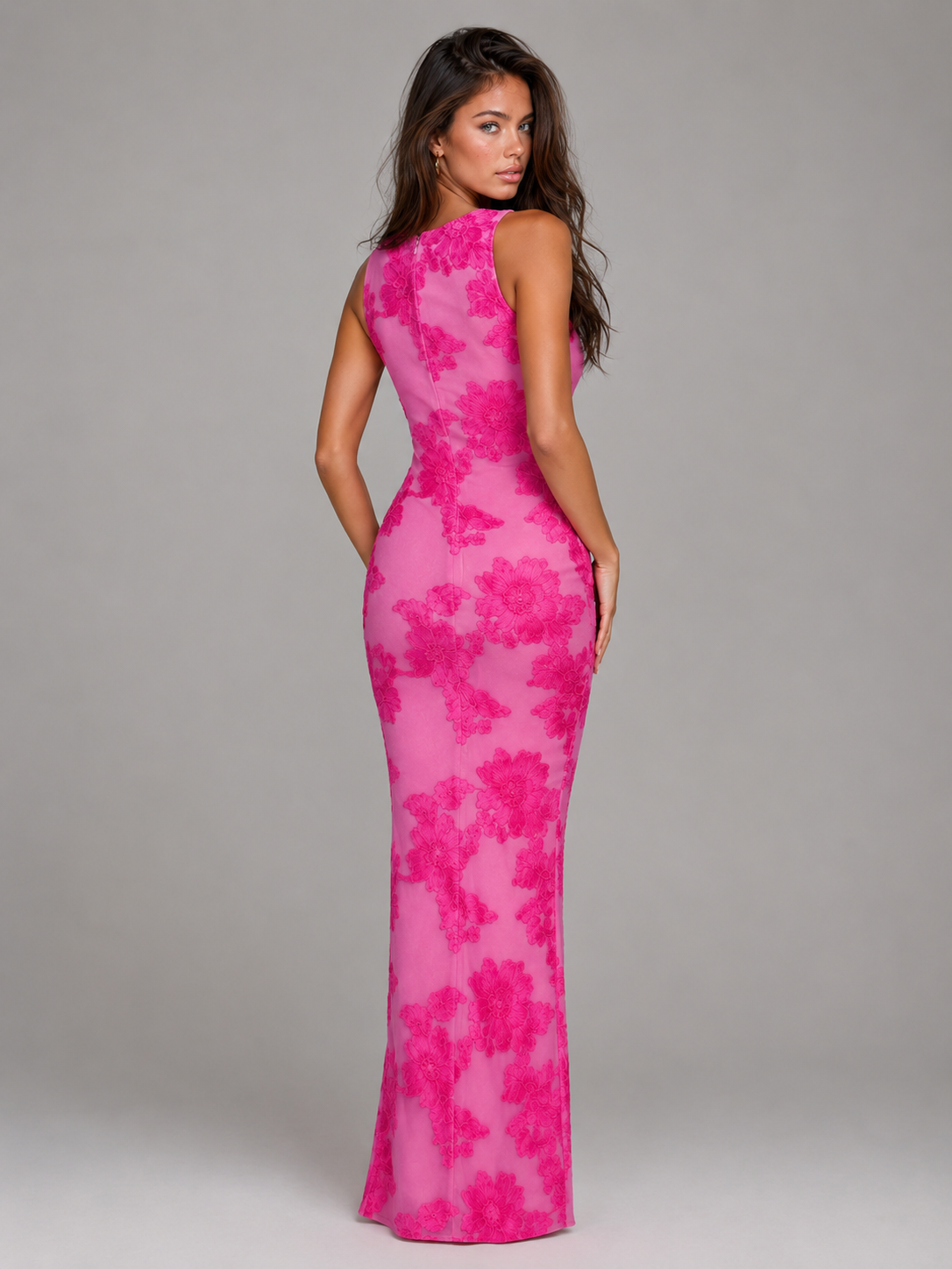 Floral Embroidered Sleeveless Maxi Dress Wedding Guest
