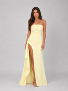 Strapless Ruched Thigh Split Maxi Dress Evening Women