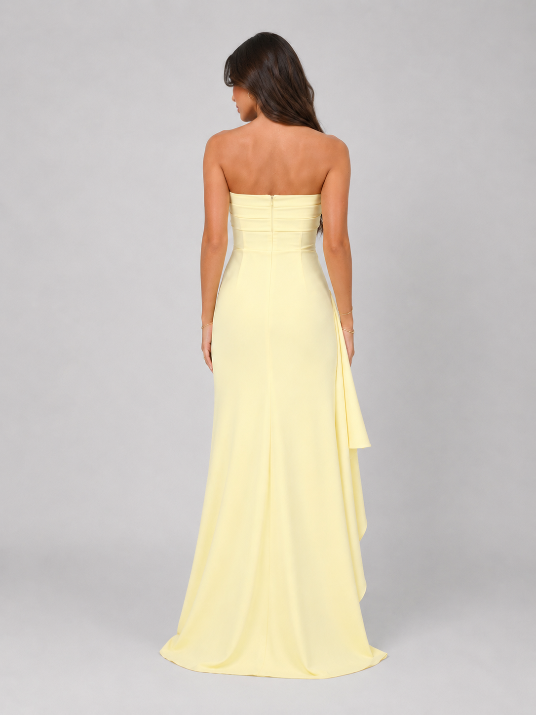 Strapless Ruched Thigh Split Maxi Dress Evening Women
