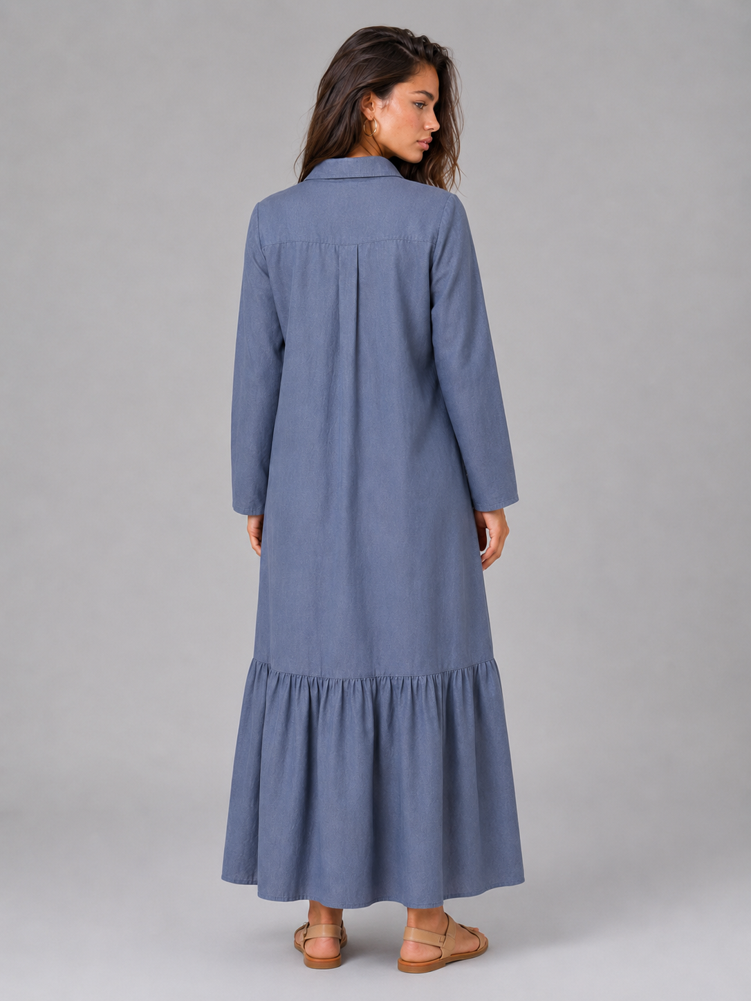 Cotton Blend Tiered Maxi Shirt Dress Summer Women