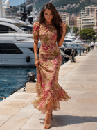 Chiffon Puff Sleeve Fishtail Maxi Dress Wedding Guest