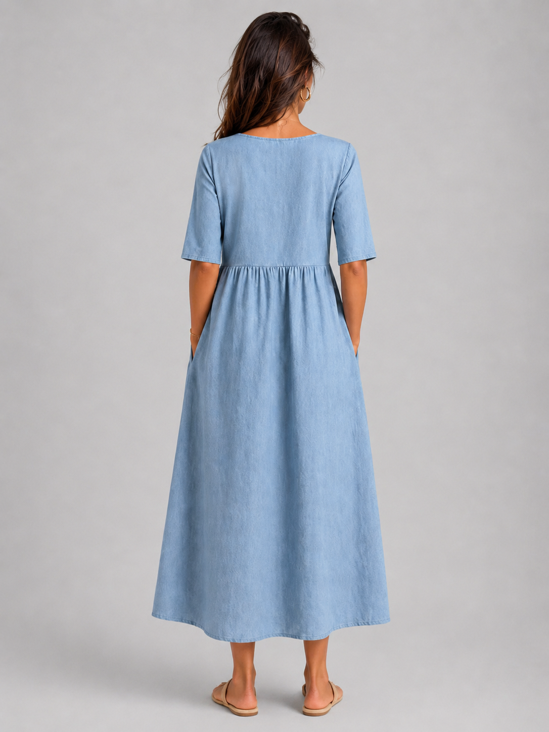 Linen Look Midi Dress Summer Women