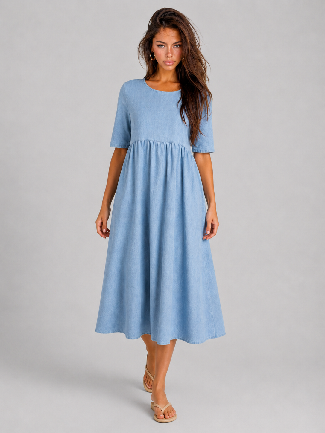 Linen Look Midi Dress Summer Women