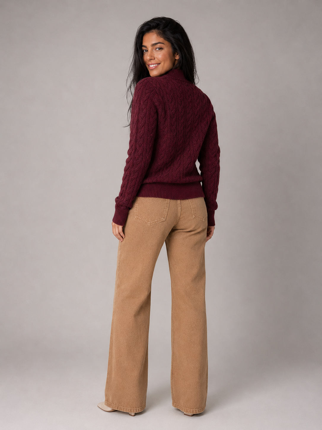 Maren | Cable Knit Button Neck Sweater