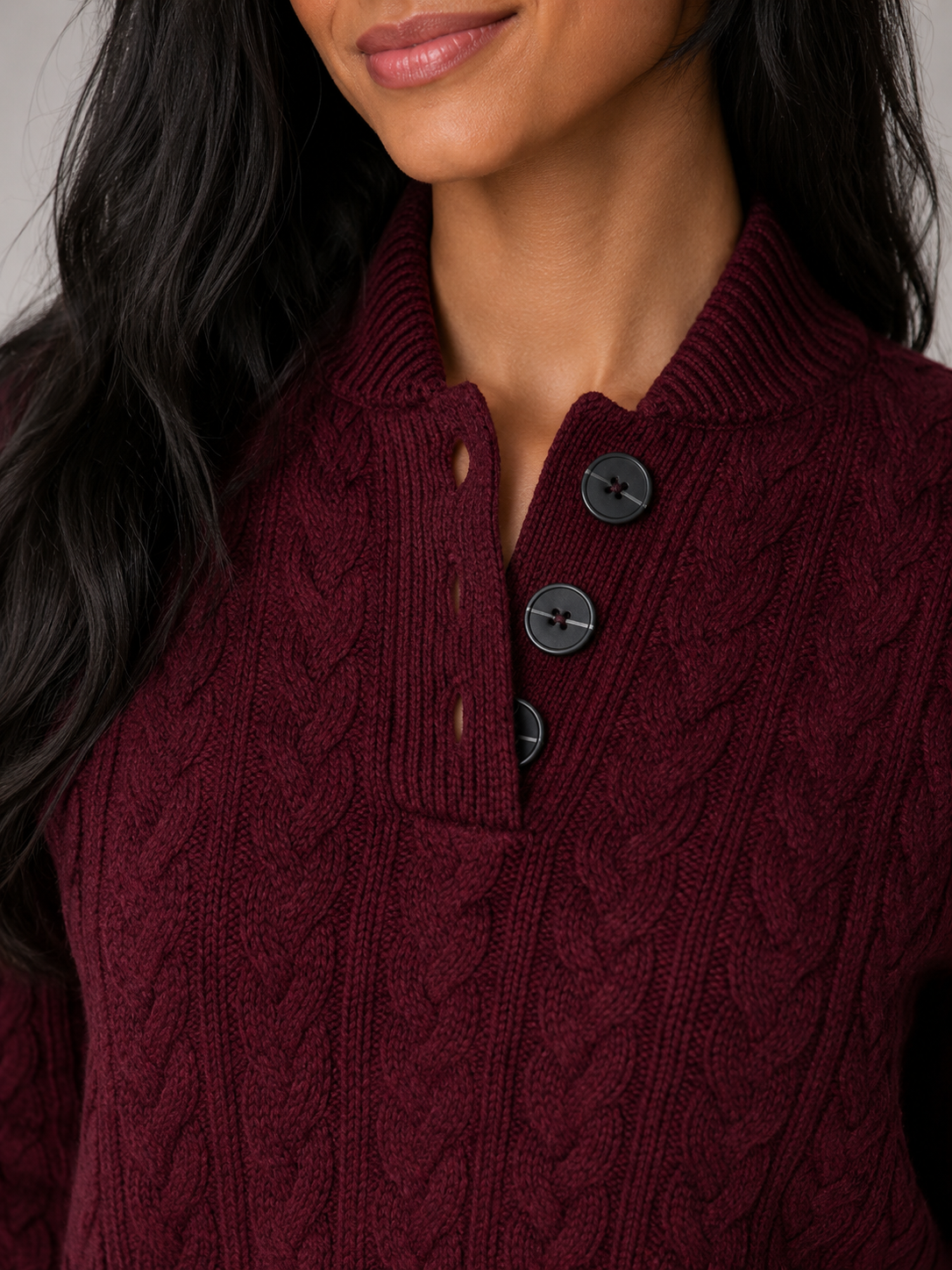 Maren | Cable Knit Button Neck Sweater