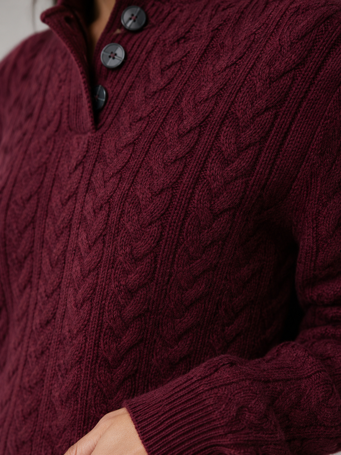 Maren | Cable Knit Button Neck Sweater
