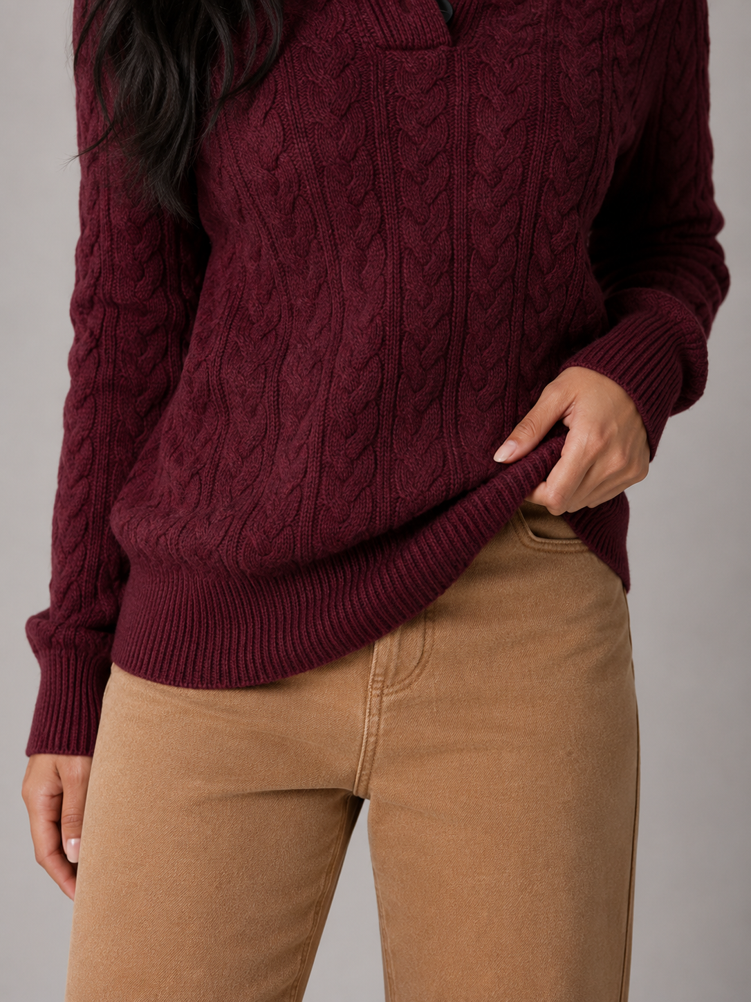 Maren | Cable Knit Button Neck Sweater
