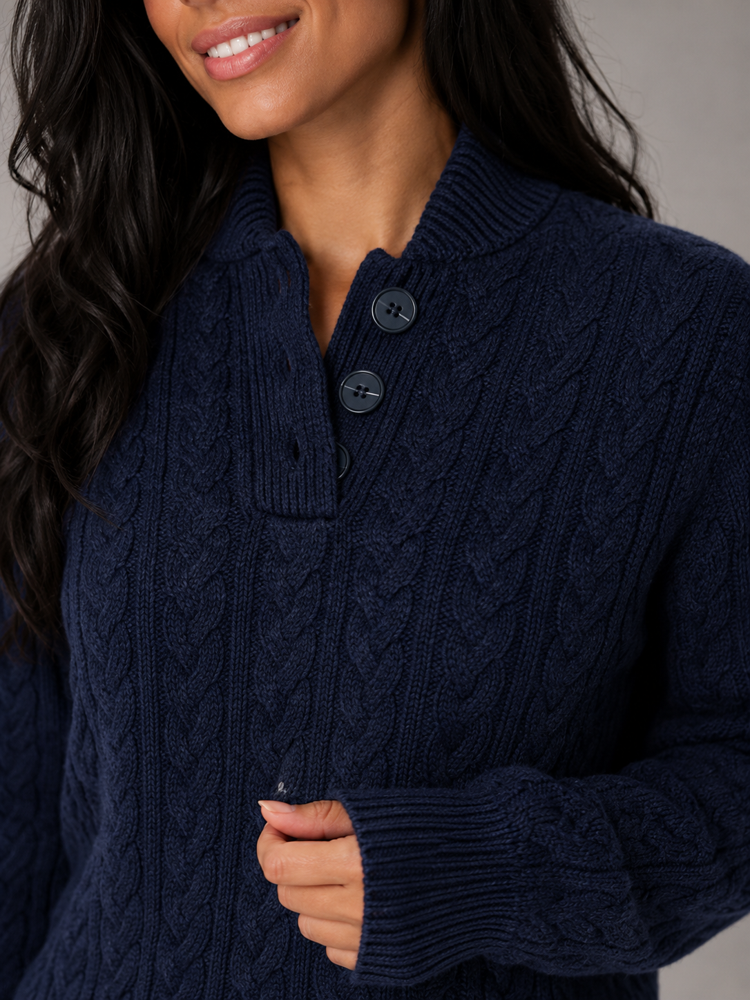 Maren | Cable Knit Button Neck Sweater