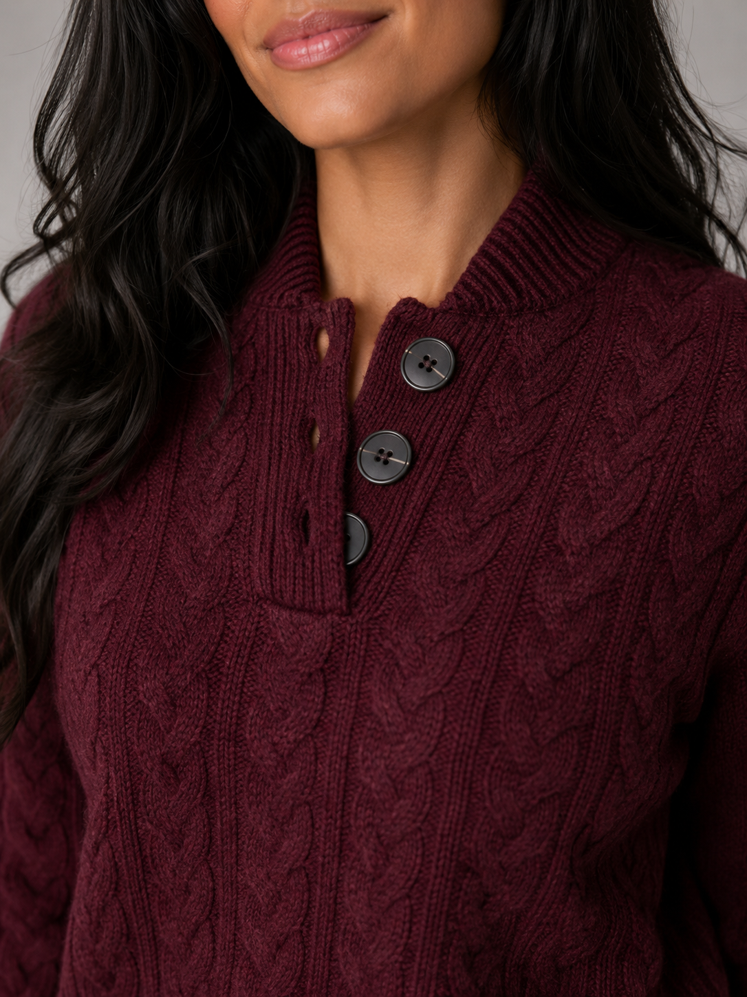 Maren | Cable Knit Button Neck Sweater