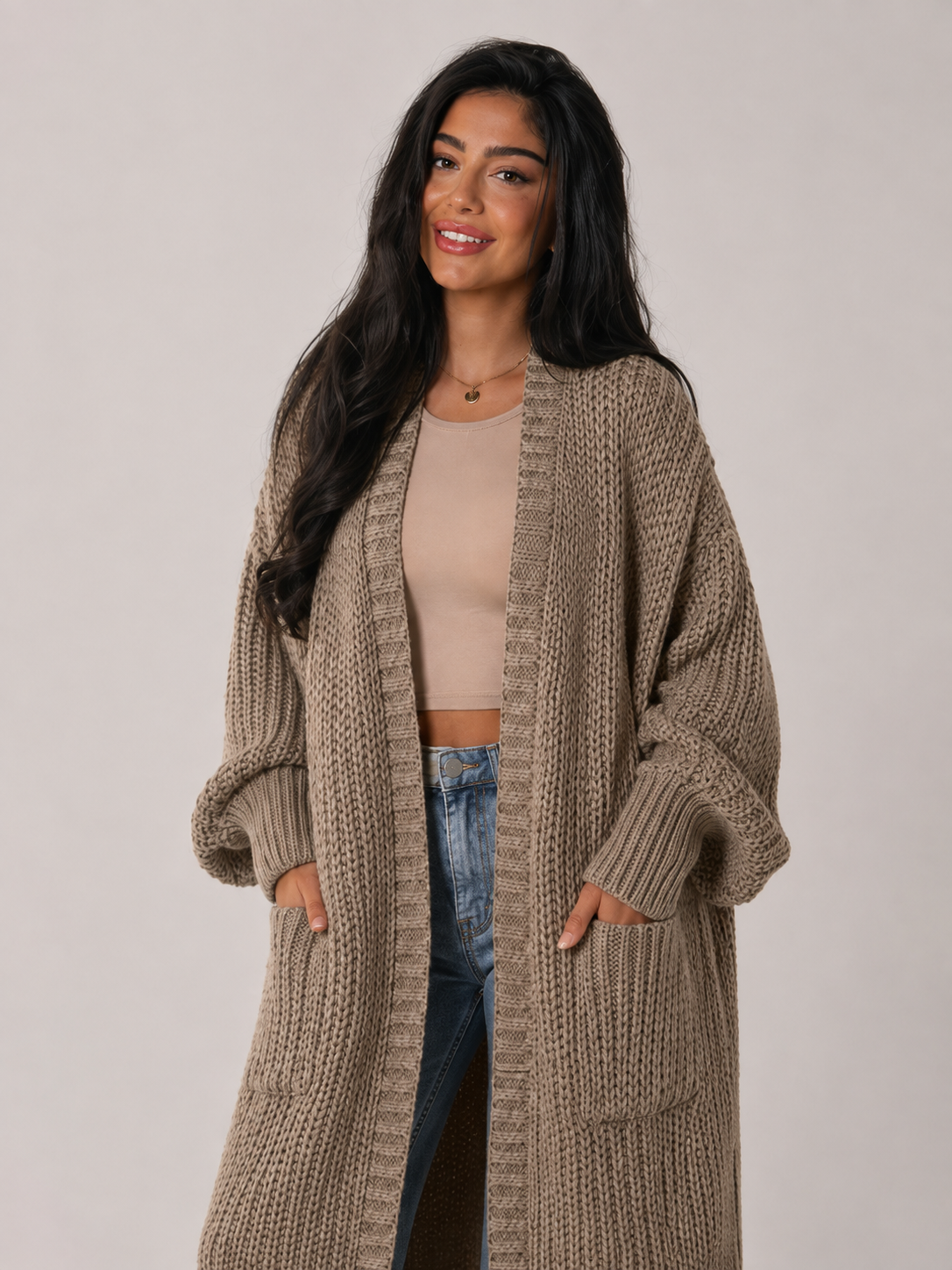 Ella | Longline Open Front Knit Cardigan
