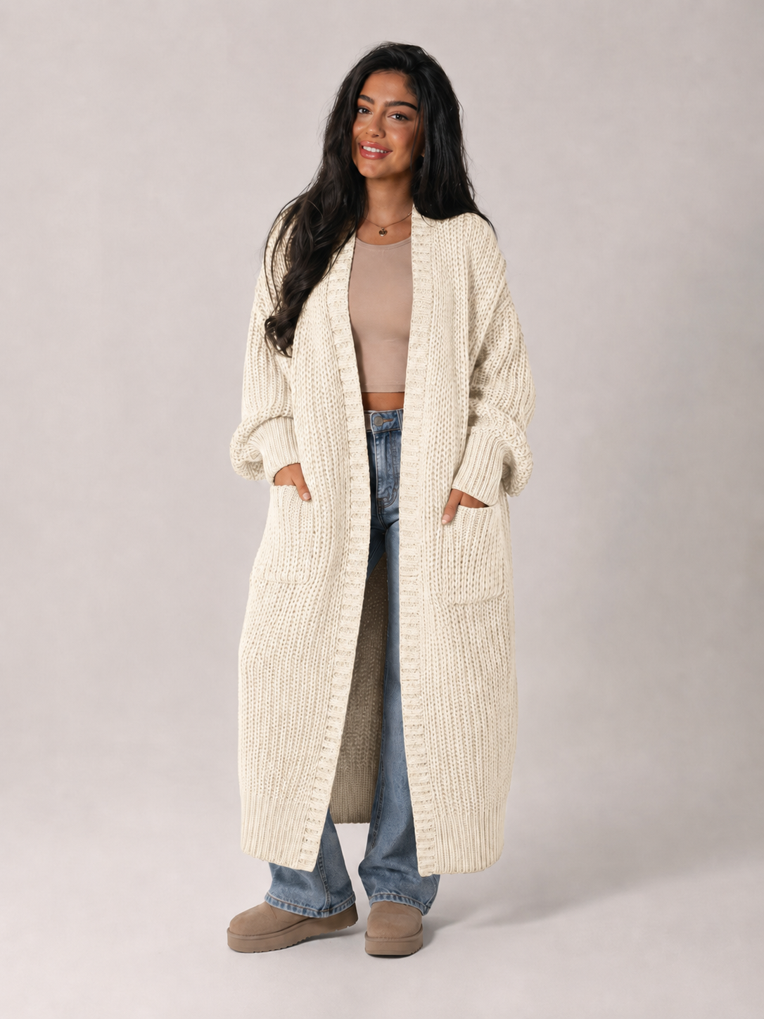 Ella | Longline Open Front Knit Cardigan