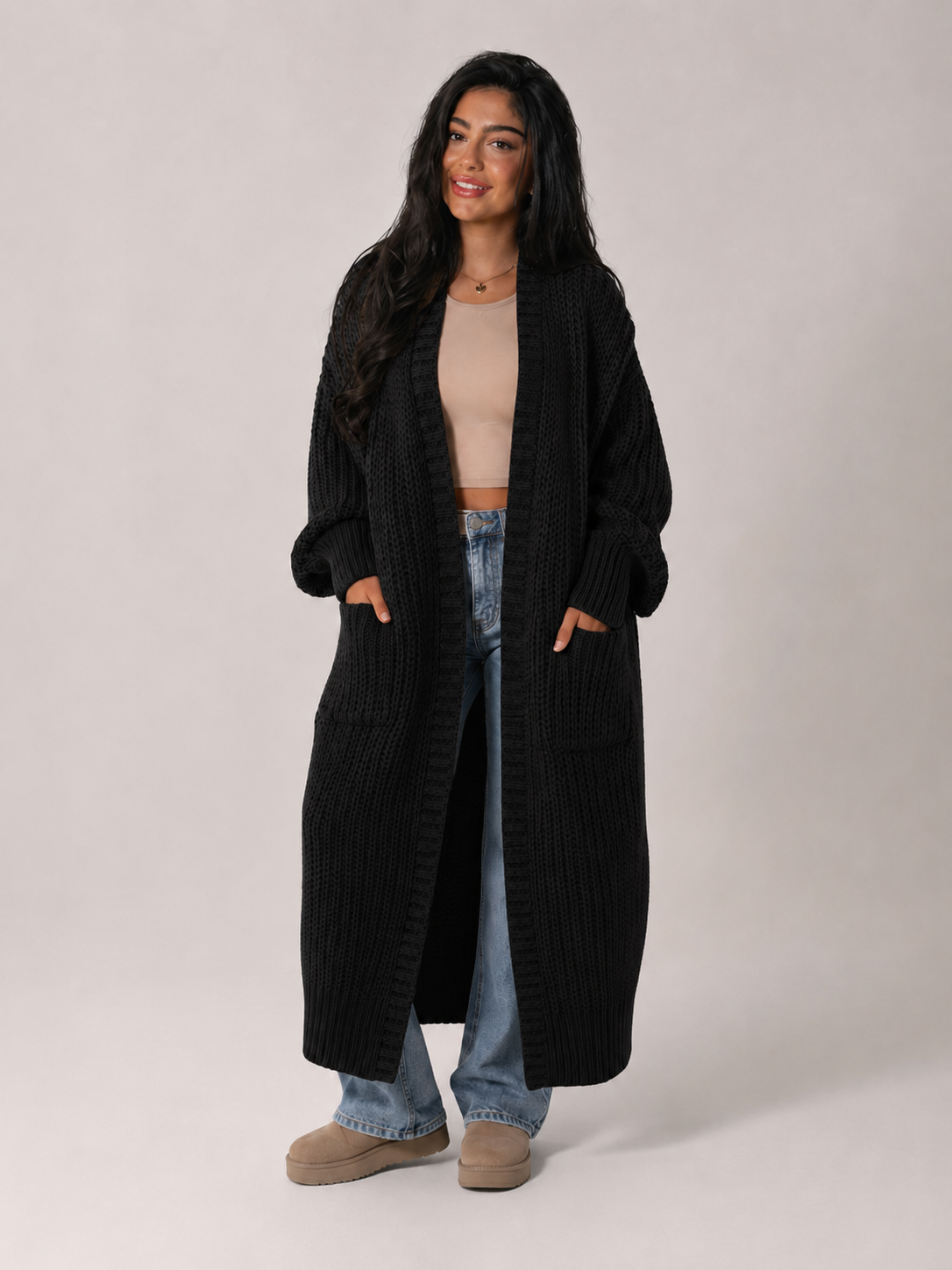 Ella | Longline Open Front Knit Cardigan