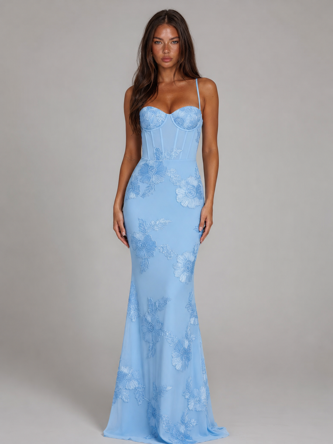 Floral Embroidered Corset Maxi Dress Wedding Guest