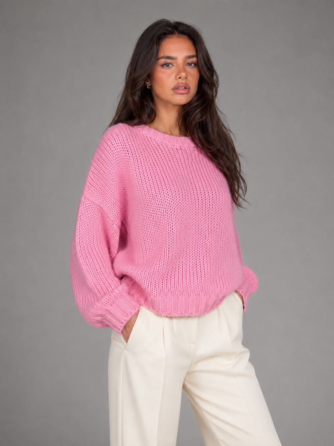 Hazel | Oversized Chunky Knit Crewneck Sweater