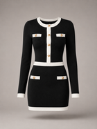 Black Contrast Trim Knit Mini Dress for Women