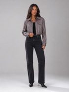 Washed Faux Leather Cropped Trucker Jacket Women