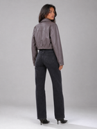 Washed Faux Leather Cropped Trucker Jacket Women