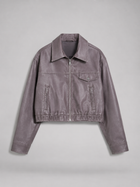 Washed Faux Leather Cropped Trucker Jacket Women