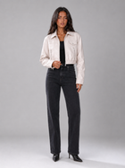 Washed Faux Leather Cropped Trucker Jacket Women