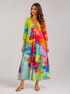 Watercolor Print V Neck Maxi Dress Summer Women