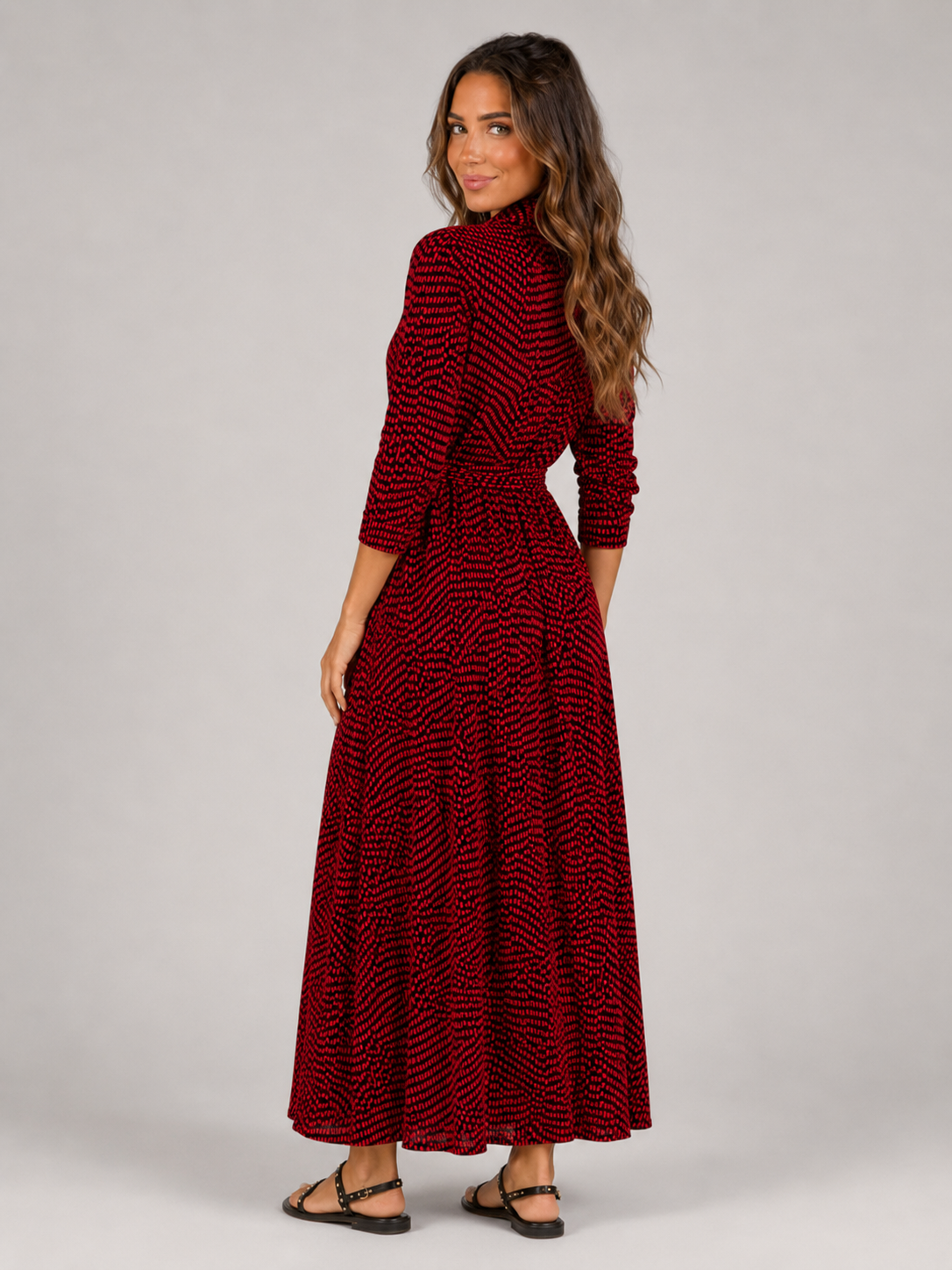 Polka Dot Tie Waist Maxi Shirt Dress Women